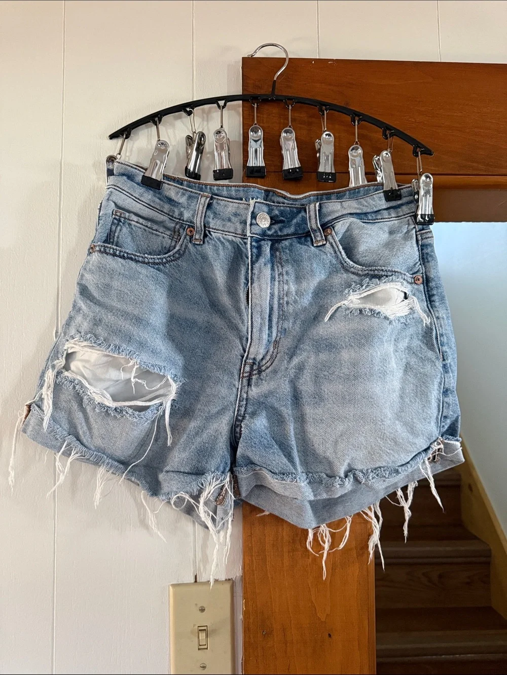 American Eagle Outfitters Light Blue Distressed Denim Cutoff Shorts
